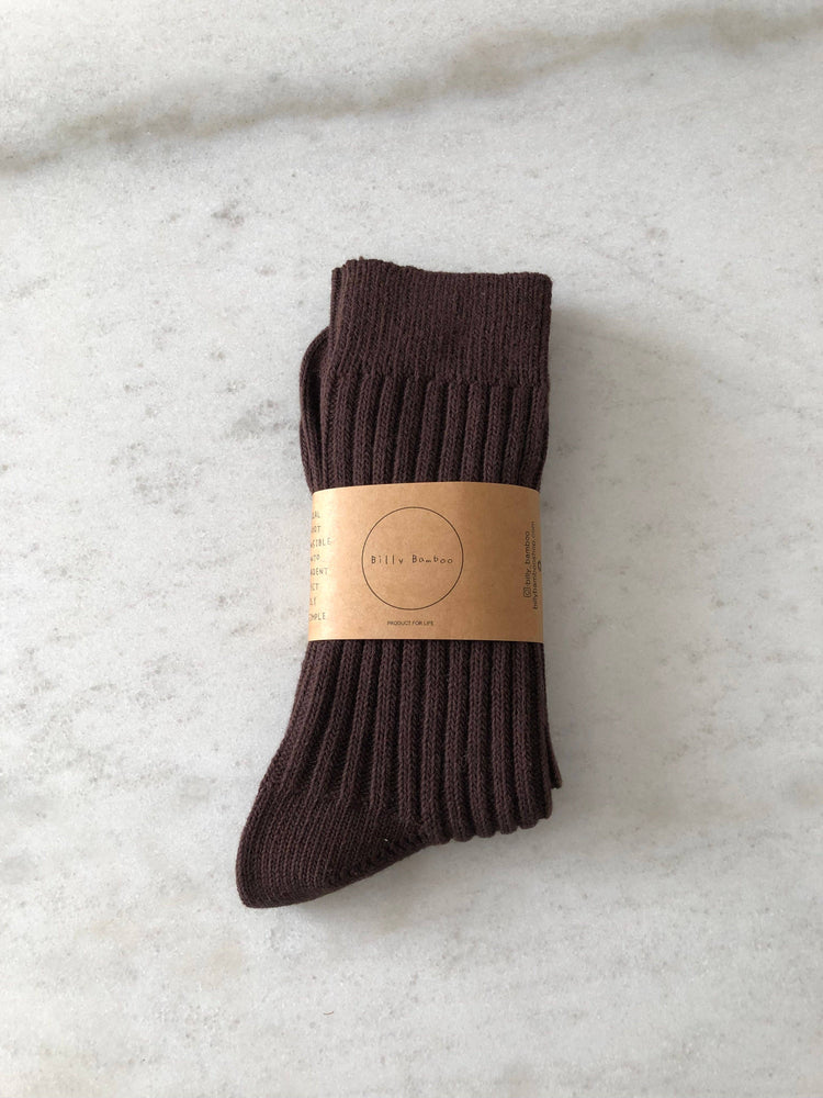 RIBBED COTTON HIGH SOCKS - neutral: Milk chocolate / One size : M/L