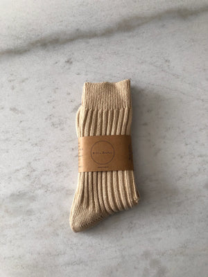 Billy Bamboo Ribbed Cotton High Socks in Oat