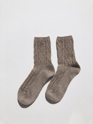 CABLE WOOL SOCKS: Light gray / M/L