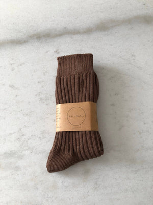 RIBBED COTTON HIGH SOCKS - neutral: Milk chocolate / One size : M/L