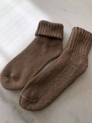 PACK OF TWO - SUPER TERRY ANKLE SOCKS: Cream & Brown / One size ( L/XL )