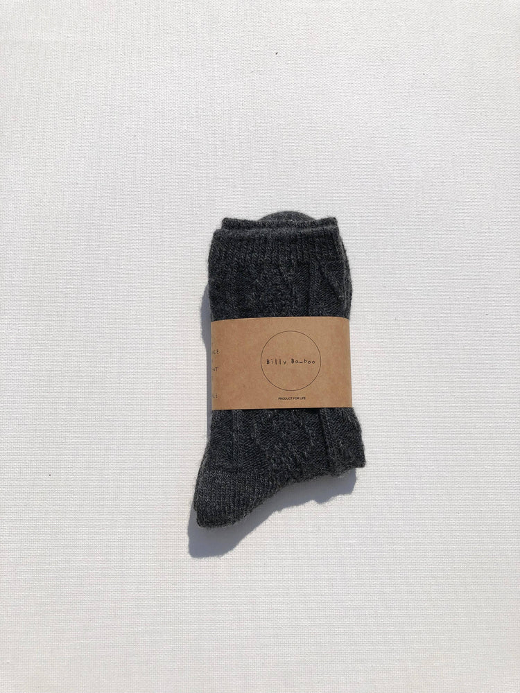 CABLE WOOL SOCKS: Light gray / M/L