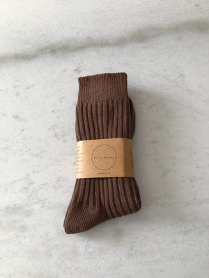 Billy Bamboo Ribbed Cotton High Socks in Milk Chocolate