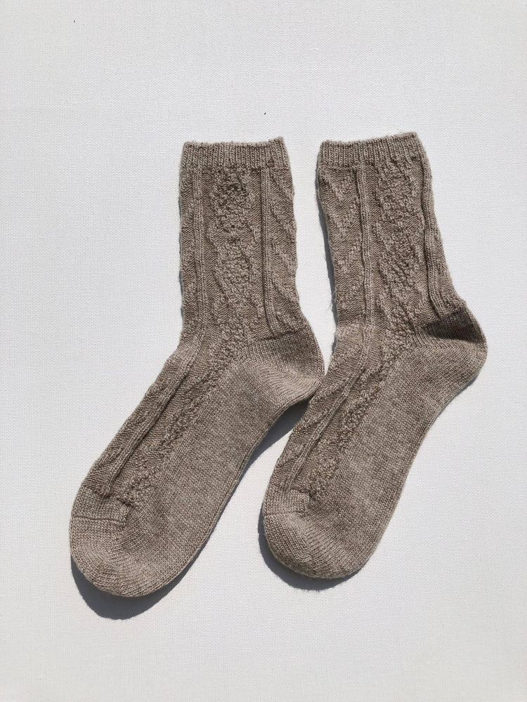 CABLE WOOL SOCKS: Light gray / M/L